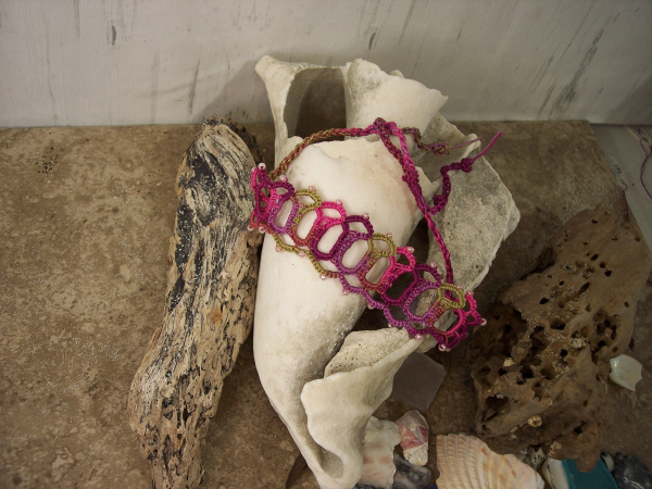 "Sunwarmed Trellis" Adjustable Tatted Lace Bracelet