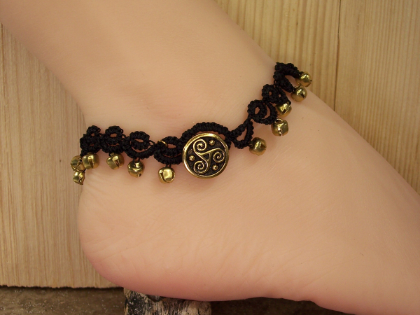 "Bellstride" Tatted Lace Anklet with Bells