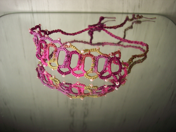 "Sunwarmed Trellis" Adjustable Tatted Lace Bracelet