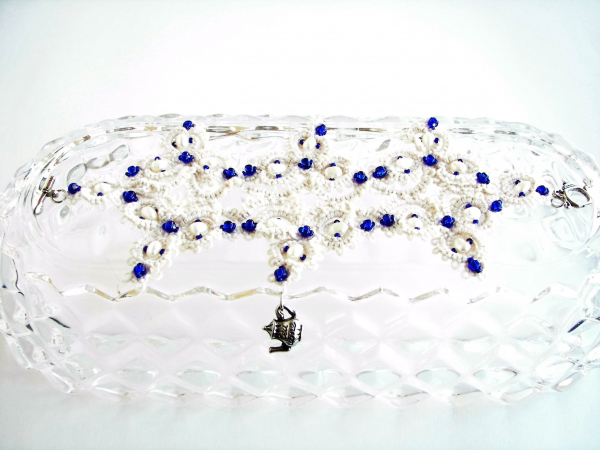 "Time for Tea" Tatted Pearl and Lace Bracelet