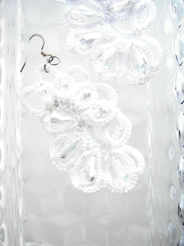 Sunlight on the Snow Ankars Style Tatted Drop Earring Winter forest-inspired white lace earrings
