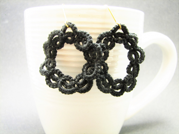 Black Circles Needle Tatted Earrings