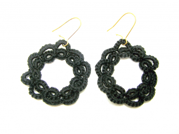 Black Circles Needle Tatted Earrings
