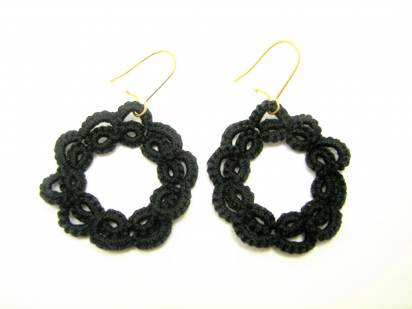 Black Circles Needle Tatted Earrings