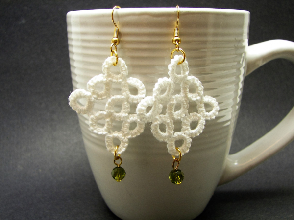 White Rings in a Square Needle Tatted Earrings