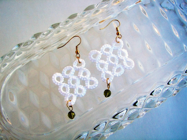 White Rings in a Square Needle Tatted Earrings