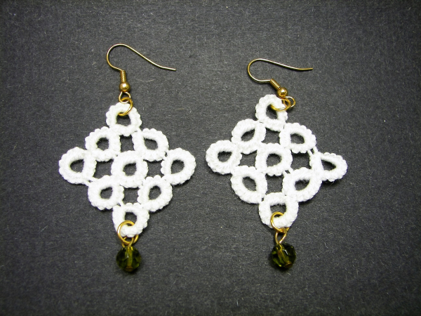 White Rings in a Square Needle Tatted Earrings