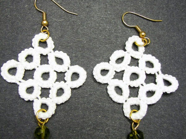 White Rings in a Square Needle Tatted Earrings