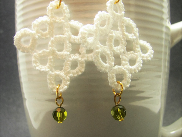 White Rings in a Square Needle Tatted Earrings