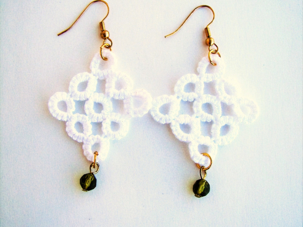 White Rings in a Square Needle Tatted Earrings