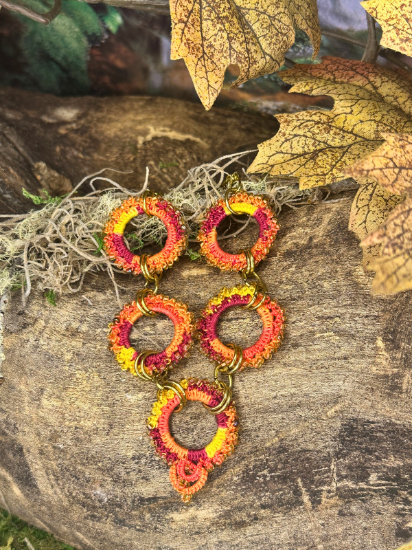 Autumn upcycled-ring necklace with matching earrings Fall Harvest necklace set with upcycled ring motifs