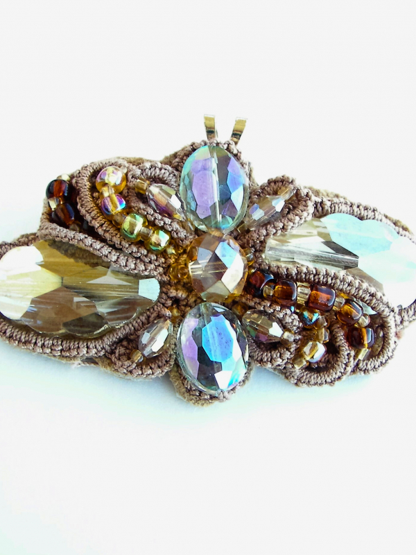 Forestflare tatted lace pin/pendant with warm crystal accents Woodland Ankars-style pin with golden crystal accents