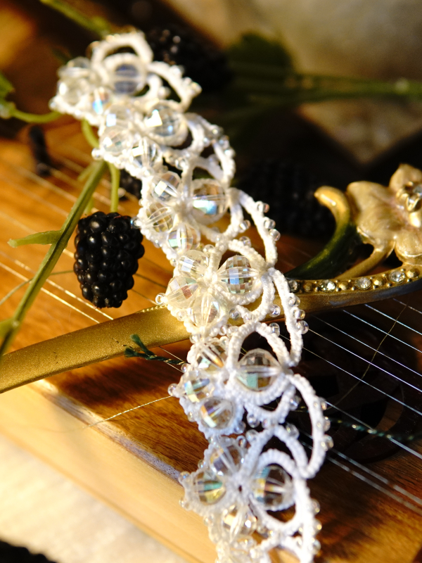 Crystalfathom Bracelet – White Tatted Lace with Vintage Swarovski Crystals Crystalfathom bracelet with shimmering clear crystals