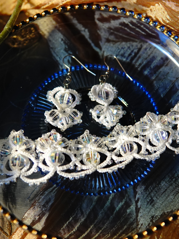 Crystalfathom Bracelet – White Tatted Lace with Vintage Swarovski Crystals Tatted lace bracelet with luminous Swarovski beads