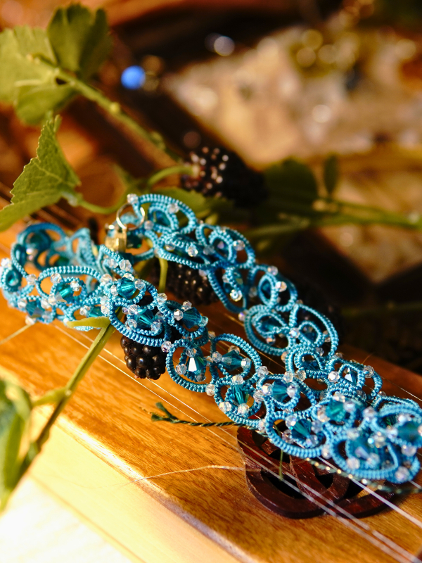 Glassworn Grace Swarovski tatted choker Close-up of Swarovski sparkle in lace loops