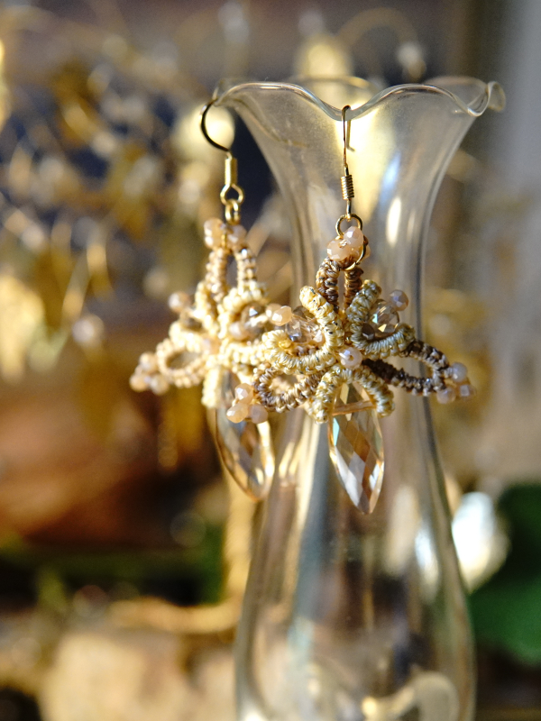 Sparkling crystal drop lace earrings in soft tones