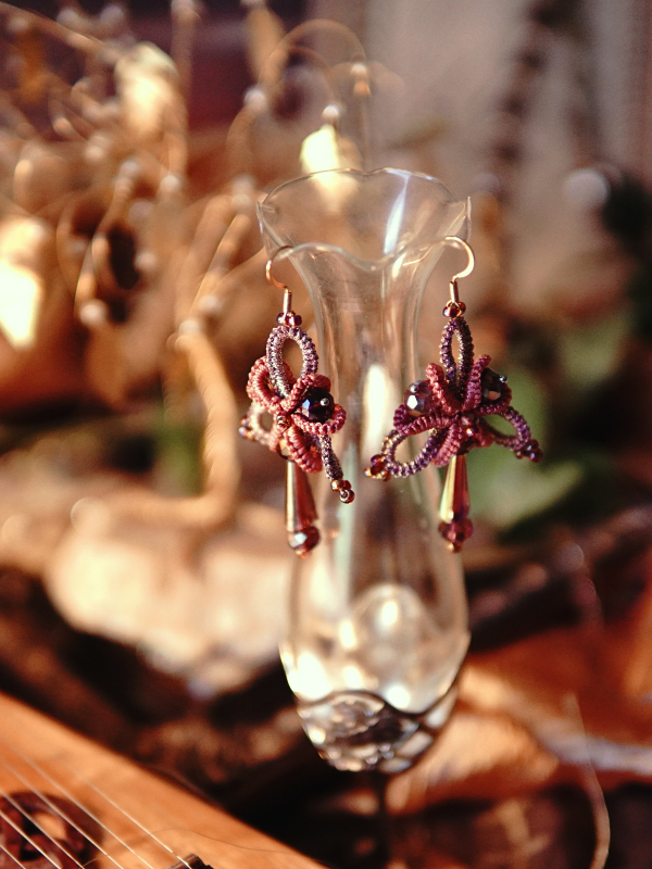 Sylmeriel’s Bloom rose lace earrings with crystal drops