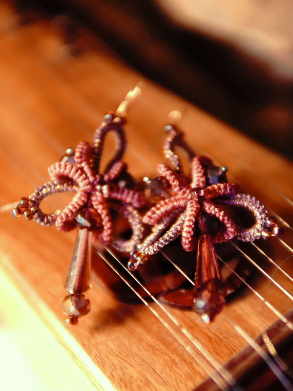Sylmeriel’s Bloom rose lace earrings with crystal drops Sylmeriel’s Bloom earrings shown close up