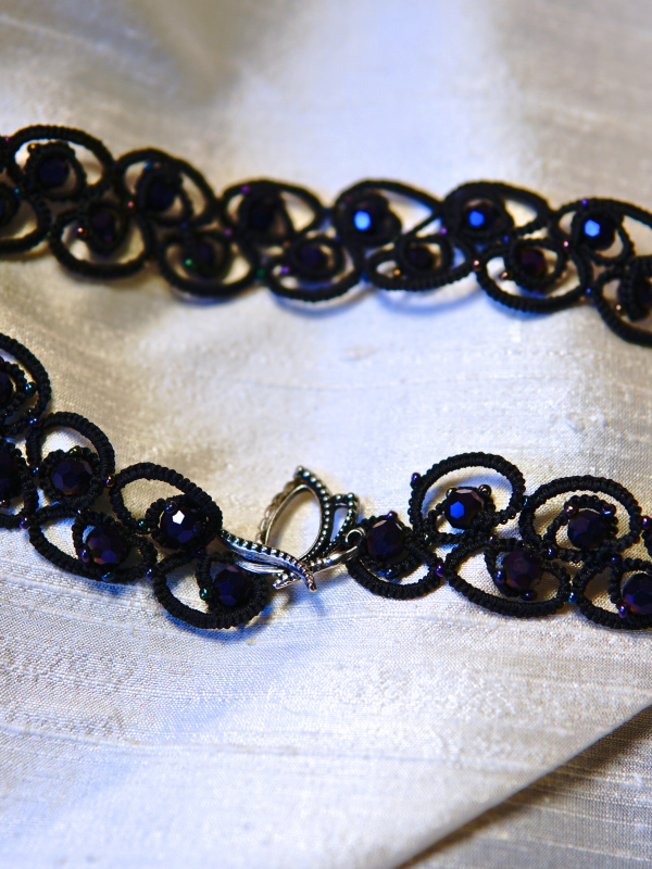 Velasyl’s Bloom tatted lace elven-inspired choker Black choker with shimmering purple beads.