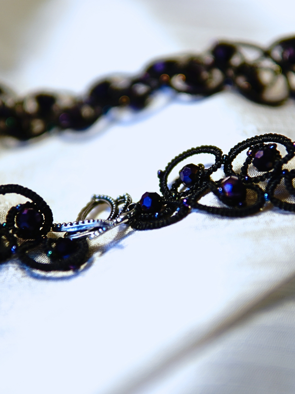 Velasyl’s Bloom tatted lace elven-inspired choker Detailed loops and beads in black tatting.