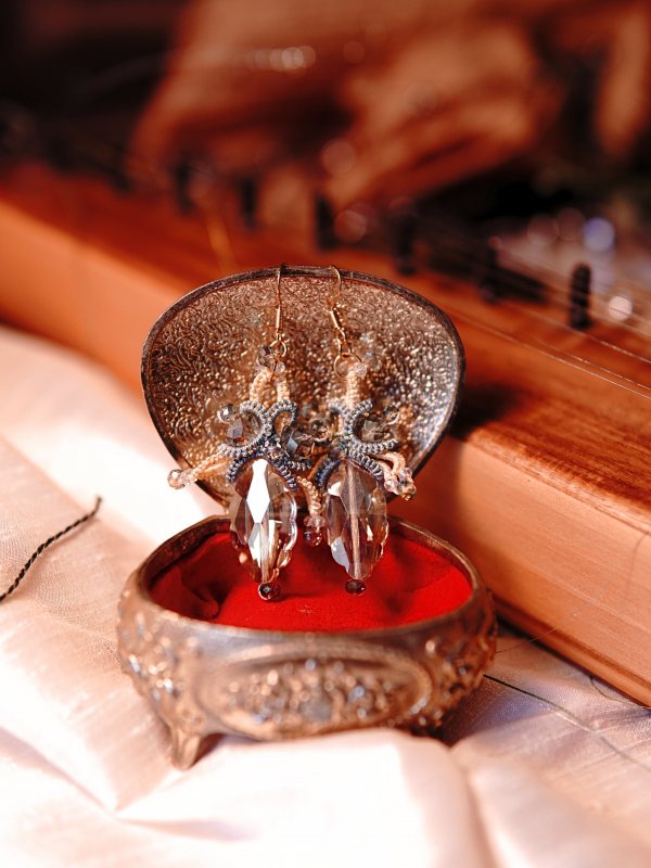 Bright sky-inspired lace earrings from Aeluin Sky-inspired lace earrings with faceted crystals