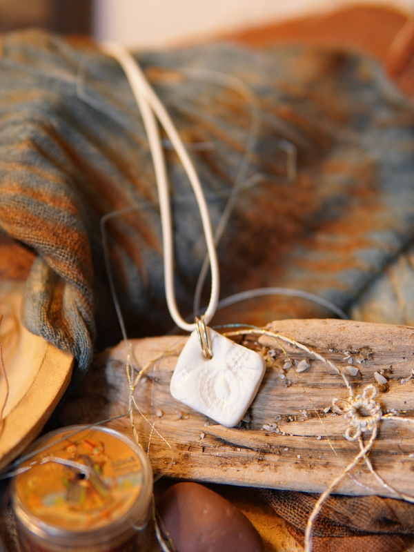 Lace impression clay necklace