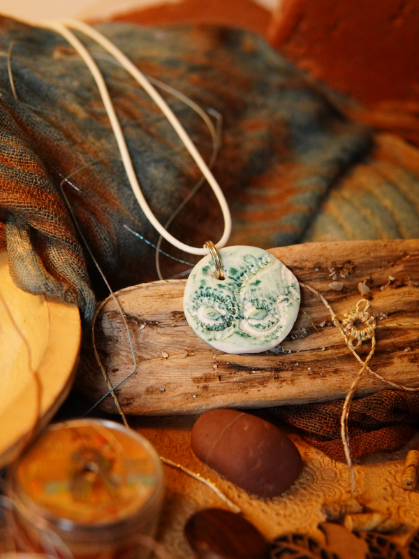 White cord clay necklace