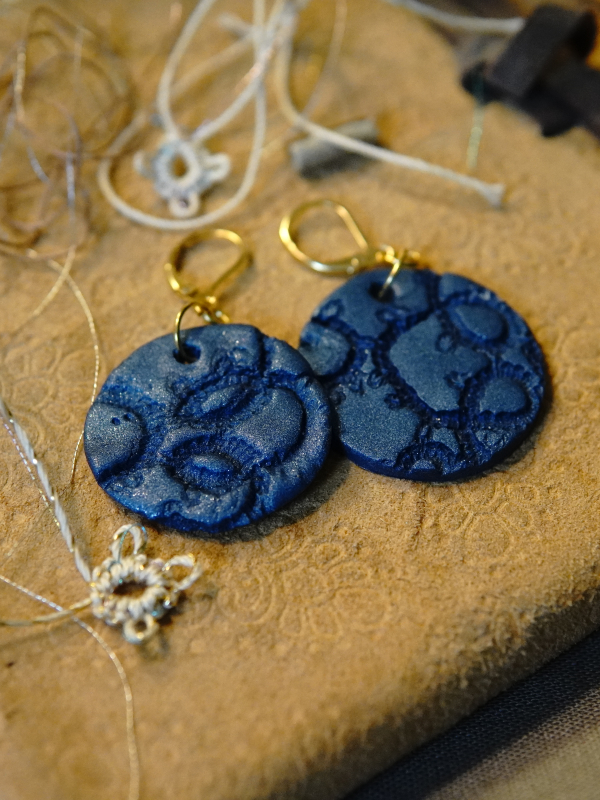 Shimmer blue lace detail earrings