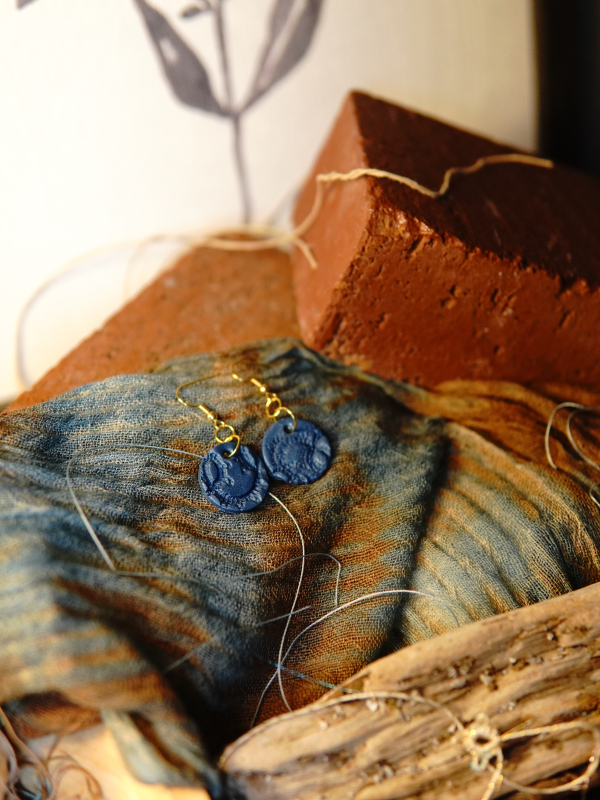 Small blue shimmer clay earrings