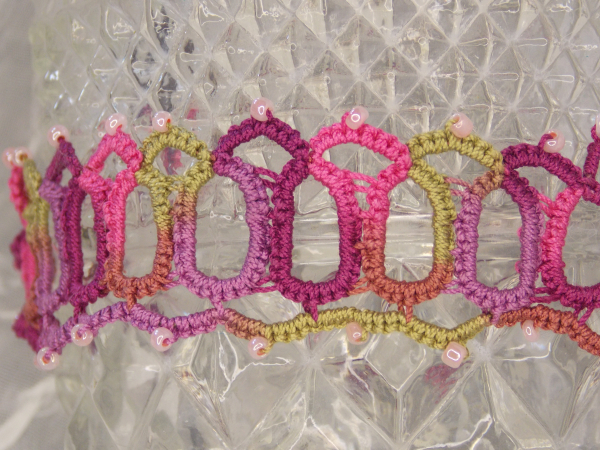 "Sunwarmed Trellis" Adjustable Tatted Lace Bracelet