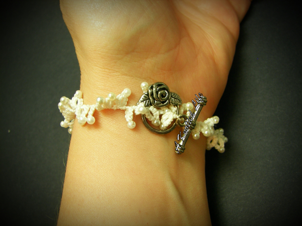 "Rose and Ruffle" Tatted  Lace Bracelet