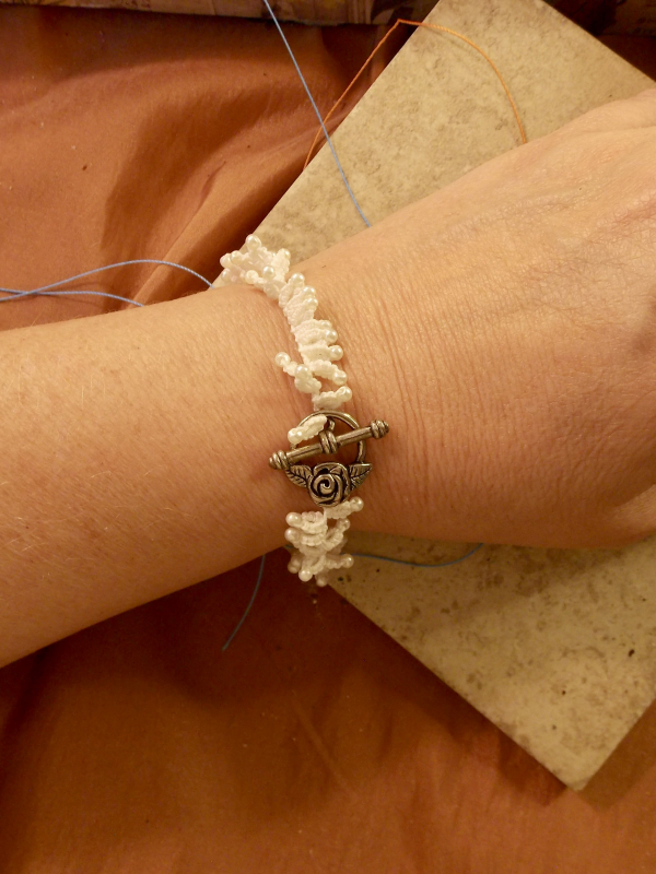 "Rose and Ruffle" Tatted  Lace Bracelet