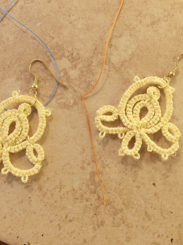 "Holding Bloom" Tatted Lace Earrings Yellow Style 2