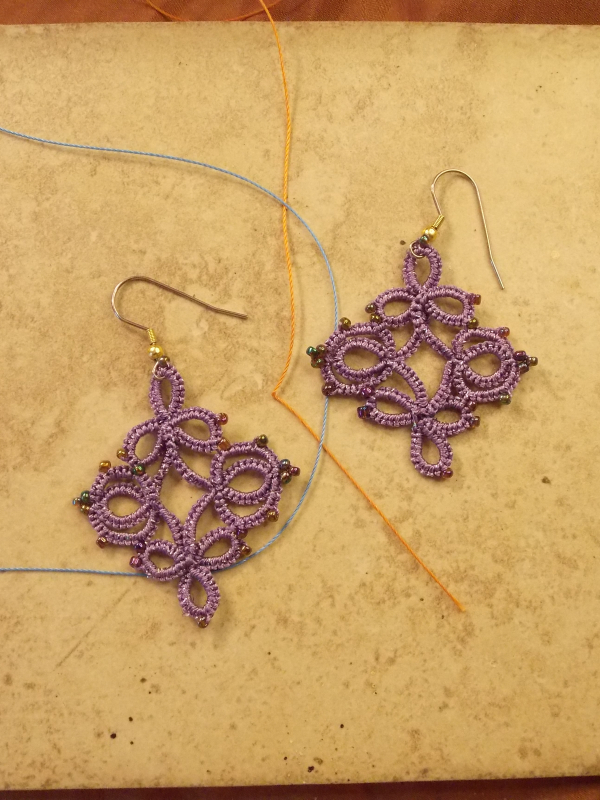 "TrellisDance" Tatted Lace Earrings in Purple