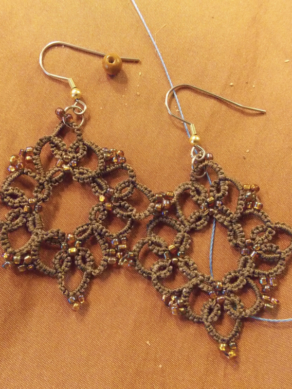 "1916 Reverie" Brown Diamond Tatted Lace Earrings