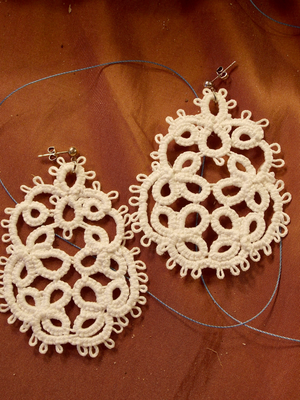 "Driftcircle" Boho Tatted Post Earrings White