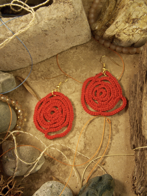 "Sub Rosa" Tatted Lace Earrings in Red