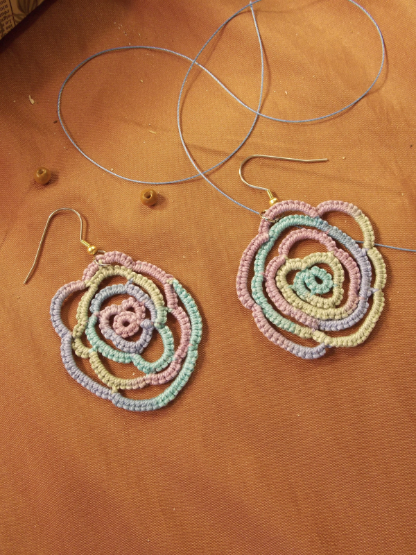 "Sub Rosa" Tatted Lace Earrings in Pastels