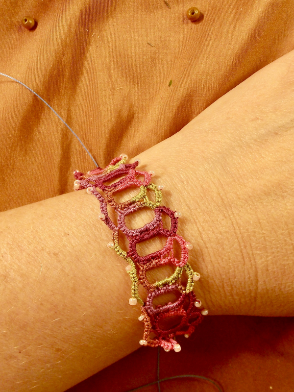 "Sunwarmed Trellis" Adjustable Tatted Lace Bracelet