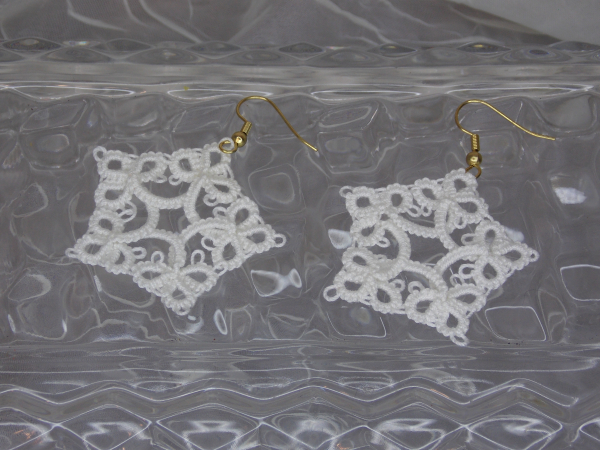 "Starweaver Charms" Tatted Lace Earrings in White