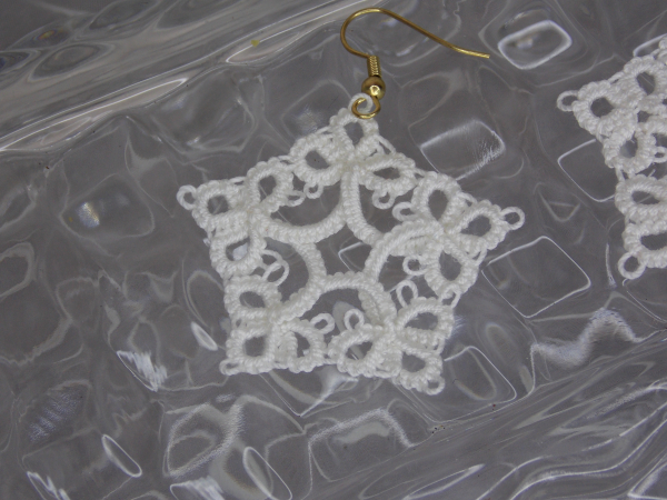 "Starweaver Charms" Tatted Lace Earrings in White