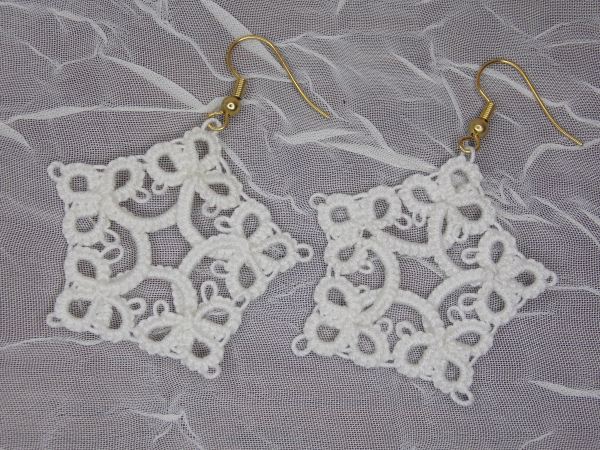 "Starweaver Charms" Tatted Lace Earrings in White