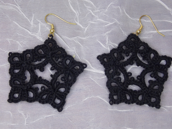 "Starweaver Charms" Tatted Lace Earrings in Black