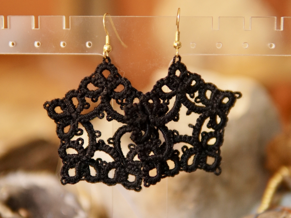 "Starweaver Charms" Tatted Lace Earrings in Black