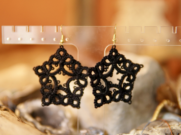 "Starweaver Charms" Tatted Lace Earrings in Black