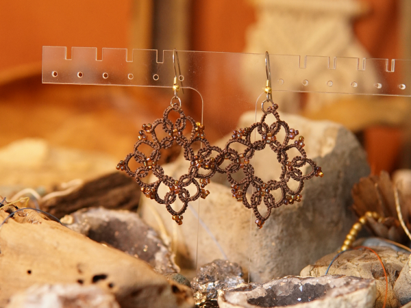 "1916 Reverie" Brown Tatted Lace Earrings