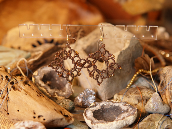 "1916 Reverie" Brown Tatted Lace Earrings