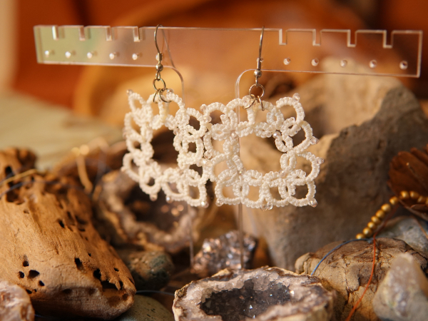 "1916 Reverie" White Tatted Lace Earrings