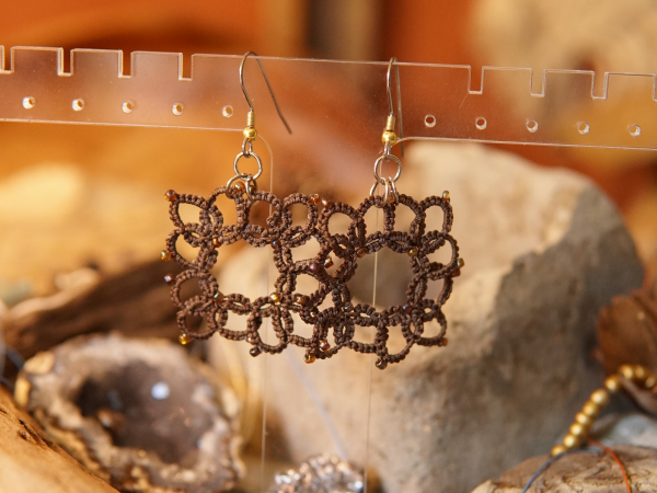 "1916 Reverie" Brown Tatted Lace Earrings