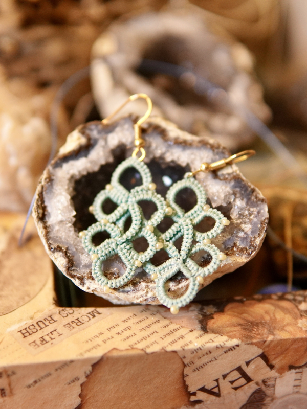 "Wanderbloom Trefoil" Tatted Lace Earrings Simple